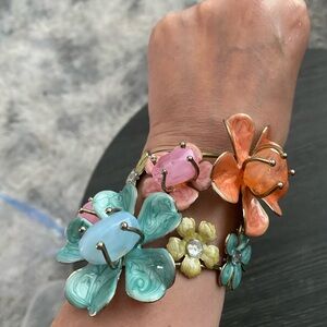 Multicolor Floral Enamel Bracelet Set - Women Jewelry